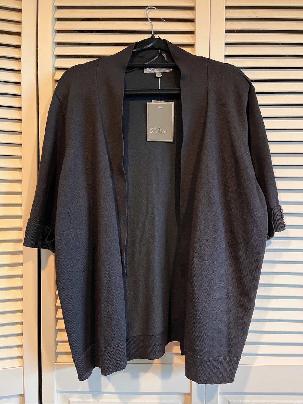 89th & Madison Black Short-Sleeve Open Cardigan - Cute Cap Sleeve Button detail!